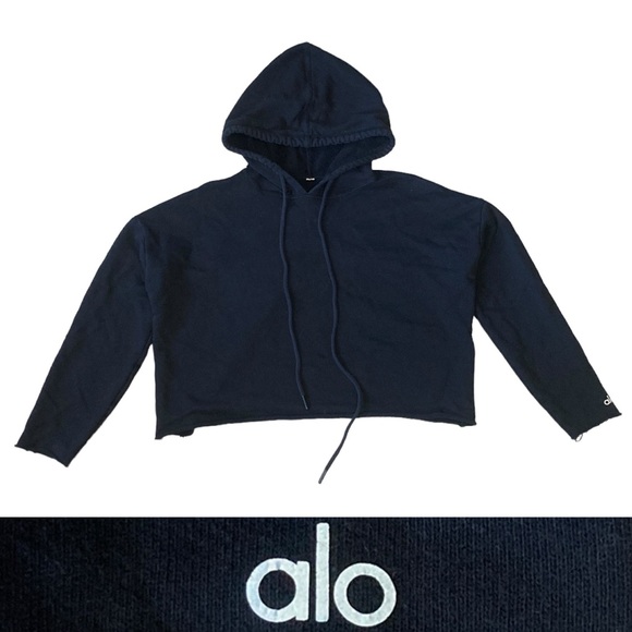 ALO Yoga Tops - Alo Yoga Cropped Drawstring Hooded Sweatshirt Women’s size Black